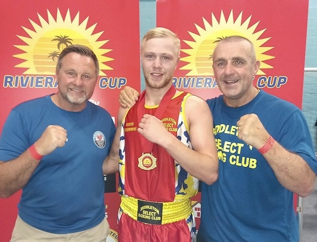 Curtis Fitzsimmons (centre) won gold at the Riviera Box Cup in Torquay