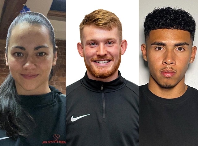 Left to right: Mia Pedro, James Ratcliffe and Jacob Macker, of JPR Sports Therapy, have all been shortlisted in the 2021 Fit Pro Awards