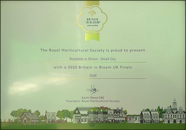 Rochdale In Bloom were awarded Gold in the National Small City category at the 2022 Britain In Bloom UK finals