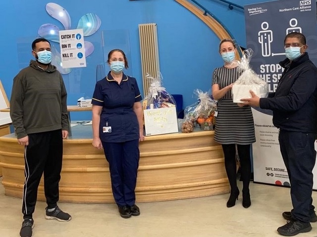 Nabeel Tariq of UKIM Madina Masjid and Shazad Ali from iCare Rochdale dropped off the hampers for the theatre team and children's services last week