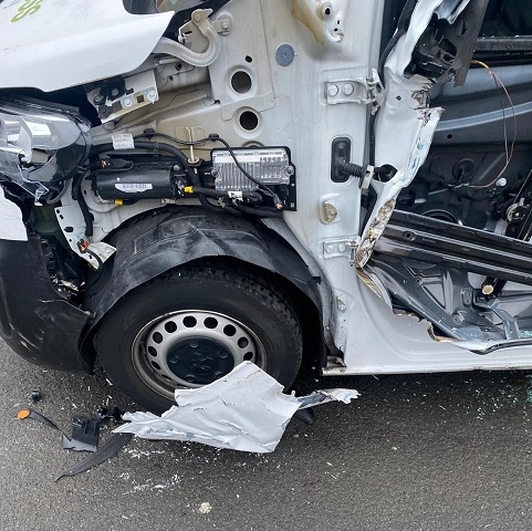 The Guinness van was damaged by a lorry trying to reach Cowm Top