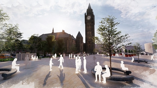 Brand new benches and open areas will be created next to Rochdale Town Hall to serve as public realm and a location for major events like the borough's annual Feel Good festival 