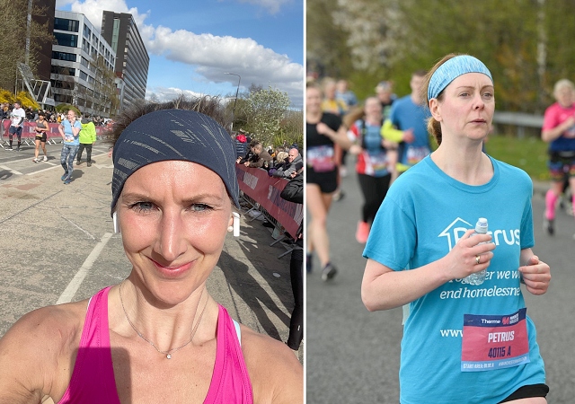 Petrus Service Lead, Liz Varey (right) and the Regenda Group’s Assistant Director of Business, Cate Manning (left) during the Therme Manchester Marathon