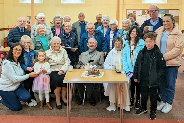 Rev’d Geoffrey Mitchell (centre) celebrating his birthday at St Clement's church