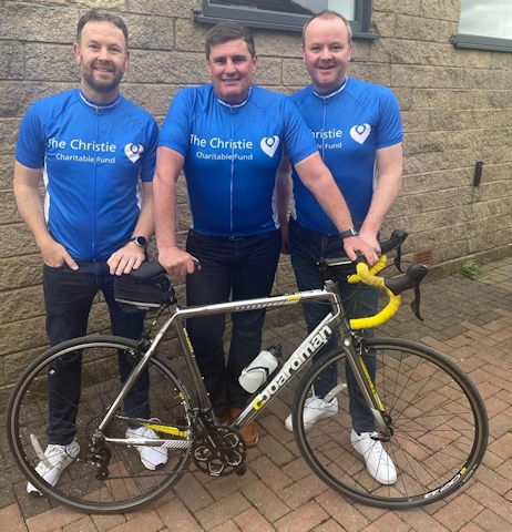Ben Leech, Paul Ferriday and Jon Leech in training for the Manchester to Blackpool ride