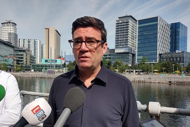 Greater Manchester mayor Andy Burnham announces new bus fares in Salford Quays on Thursday 16 June 2022