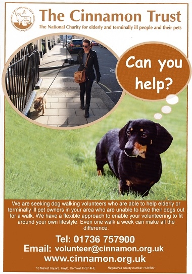 The Cinnamon Trust charity is looking for dog walking volunteers to help a resident of Heywood and their dog, who would love to go for a good walk
