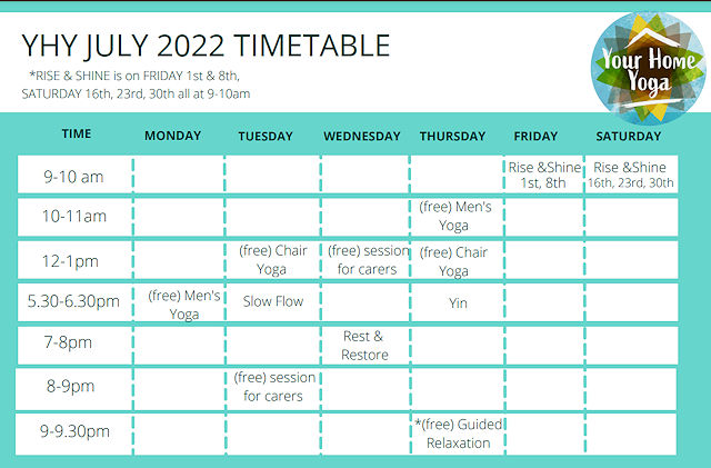 The July Your Home Yoga timetable