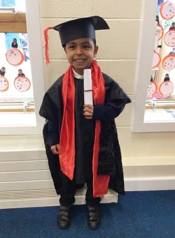 Saqib graduating from nursery in July 2021. Just weeks later he started suffering headaches and died seven weeks after being diagnosed with a DIPG 