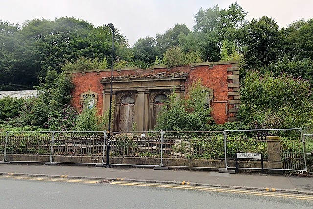 The partially demolished Providence United Reformed Church on Market Place, Middleton
