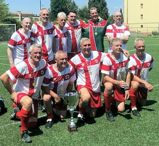 Dave Brooks (back far right) with the England over 60s walking football team