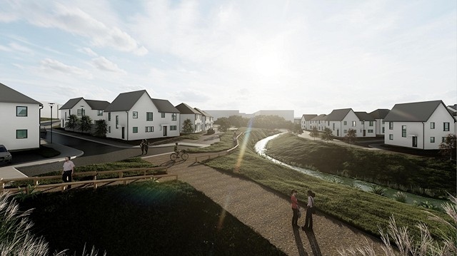 Artists impression of the river walk area at the former Rex Mill site, Don Street, Middleton