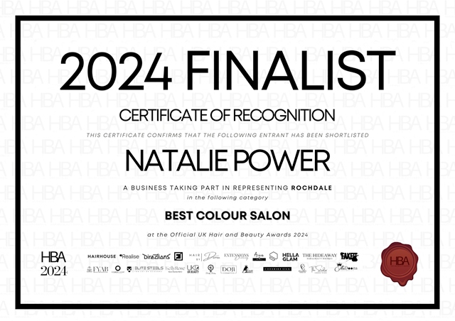 Natalie Power has been shortlisted for a UK Hair and Beauty Award