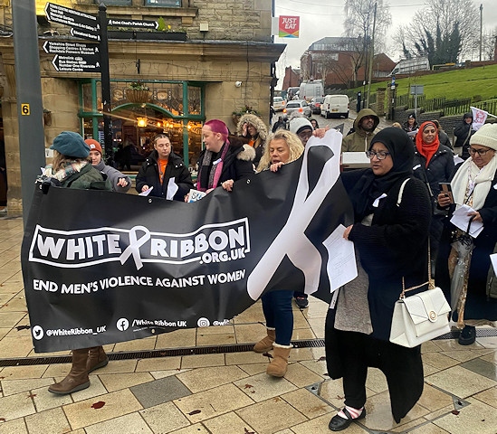 Rochdale Connections Trust organised a procession to the Town Hall to raise awareness of the White Ribbon Campaign and Violence Against Women and Girls
