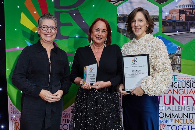 Diversity in health award presented by Estelle Rowe (Your Trust – CEO) to Rochdale Health Alliance