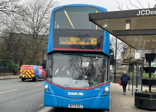 The 163 Diamond bus which connects Heywood, Langley and Middleton with Bury and Manchester