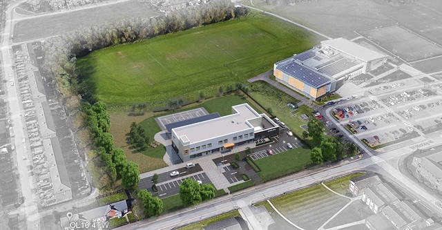 A computer-generated image of a proposed new school in Heywood