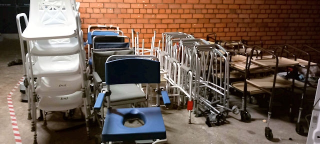 Just some of the hospital and walking aids Reuse Littleborough has in storage