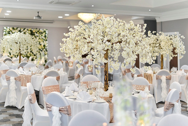The beautifully appointed Hopwood Suite set up for a wedding at Mercure Norton Grange Hotel