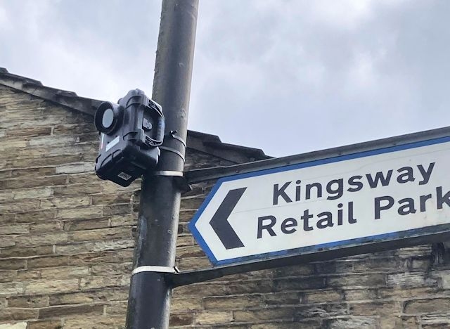 One of the traffic data cameras overlooking the junction of Queensway, Oldham Road, Kingsway in Rochdale
