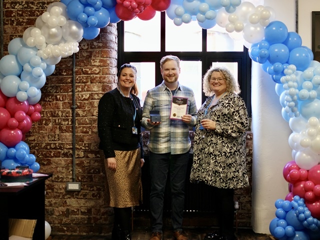 Co-chairs Rochdale Parent Carers Voice, Jackie Ellis (right) and Katie Berrisford (left) with Justin Axon, extended schools co-ordinator at Redwood School, who was presented with a community hero award