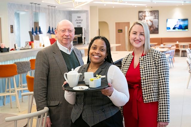 Councillor Peter Williams, assistant cabinet member for housing and regeneration at Rochdale Borough Council with guest relations supervisor, Carina Severino, and Ashleigh Thompson, general manager
