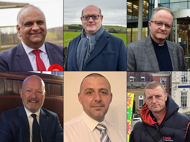 Some of the candidates standing in the Rochdale by-election: (clockwise) Azhar Ali, Labour; Iain Donaldson, Liberal Democrat; Mark Coleman, Independent; William Howarth, Independent; Paul Ellison, Conservative; Simon Danczuk, Reform UK