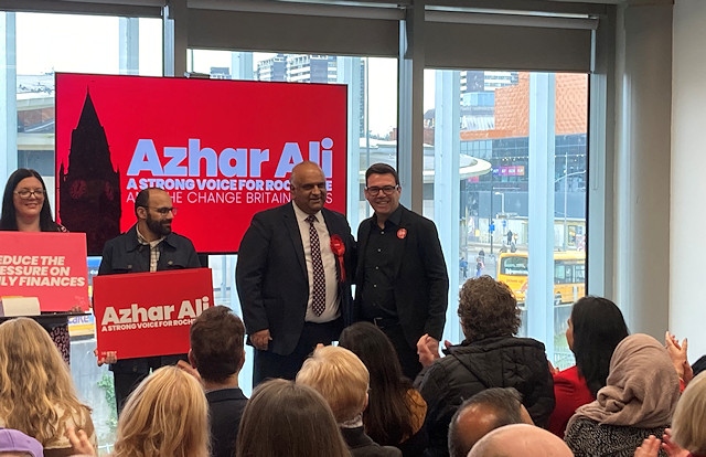 Rochdale by-election campaign launch of Labour candidate Ahzar Ali alongside GM mayor Andy Burnham