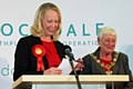 Mayor Carol Wardle on stage at the count with Liz McInnes MP