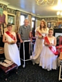 Holly Copping, Tia Foster and Millie O'Brien with Roy Casey at Newhey Manor Care Home