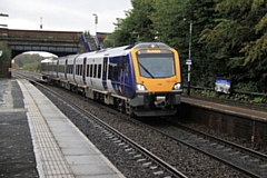 A new 195 train, pictured here at Castleton on its maiden journey between Manchester Victoria and Rochdale
