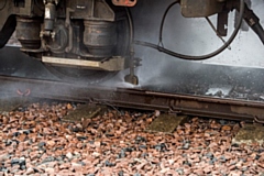 A 'leaf-busting' maintenance train from Network Rail which blast water and sand onto the tracks to remove leaves and provide more grip for trains