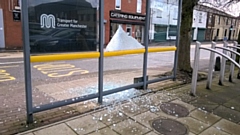 Bus shelter damage on Oldham Road