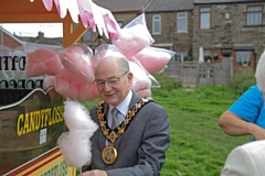 Mayor Billy Sheerin enjoyed a taste from the past as he ate candyfloss at Wardle Village Fete