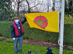 Mayor Billy Sheerin raises the Flag of Lancashire in Littleborough