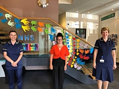Georgina Hill, student nurse (centre) with Jacqui Burrow (left) and Tracy Shaw (right), at Fairfield General Hospital, Education Centre