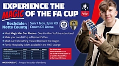 Rochdale play Notts County in the Emirates FA Cup First Round on Sunday 7 November 2021, 3pm kick off
