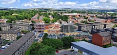 Aerial panorama shot of RBH properties on Lower Falinge