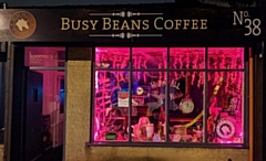 Both the Milnrow ‘Pink’ Hey and Little ‘Pink’ Borough campaigns see windows across the Pennines put on their very best pink displays throughout October (pictured: Busy Beans Coffee, joint winner of Little 'Pink' Borough 2021)