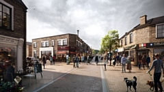 CGI showing junction of Hare Hill Road and Victoria Street, in Littleborough, illustrating 'improved public realm' proposals