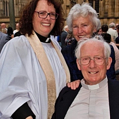 Revd Anne with her parents, Sheila and the late Revd Fred Gilbert, at her ordination as priest in 2019
