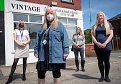 Outside Vintage hair and nail studio, the first Salon to sign up to Cut it Out Rochdale relaunch. Left to right Wendy Stringer, domestic abuse coordinator, Rochdale Borough Council Councillor Susan Smith, the council’s cabinet member for communities and cooperation Donna Beaumount, team leader, victim support Nicola Cockayne, owner Vintage hair and nail studio