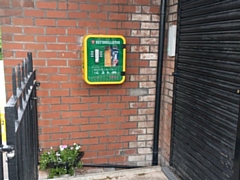 The defibrillator installed at Hopwood Park