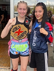 Lauren Phee with her Romanian opponent