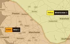 The boundary of the amber and yellow warnings for Storm Eunice runs through the Rochdale borough