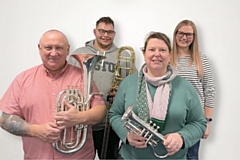L-R: Milnrow Band's new players, Steve Ridler, Olli Atherton, Donna Towse, Laura Whittaker