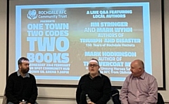 Mark Hodkinson (left) discussed his book ‘The Overcoat Men’, while former Rochdale Hornets chairmen Jim Stringer (centre) and Mark Wynn (right) talked about their book ‘Triumph and Disaster’ 

