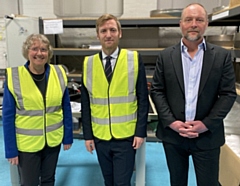 L-R: Donna Edwards, Programme Director for Made Smarter�s North West adoption programme; Minister for Industry Lee Rowley; and Michael Pedley, Managing Director of MSM aerospace