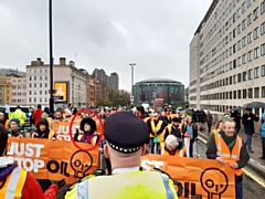 Jane Touil, circled, has been arrested twice this week for taking part in Just Stop Oil protests