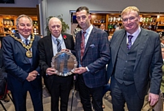 Mayor of Rochdale Mike Holly; Man of Rochdale 2022 Dave Richardson; Man of Rochdale 2023 Wesley Dowd and Kieren McDonnell, chair of the Man of Rochdale committee